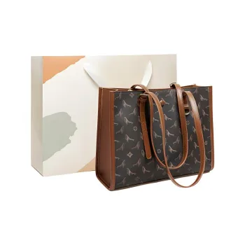15 MINS PVC Tote Bag, Shopping Bag, Handbag, Shoulder Bag Large Size Women's Ecru, Coffee