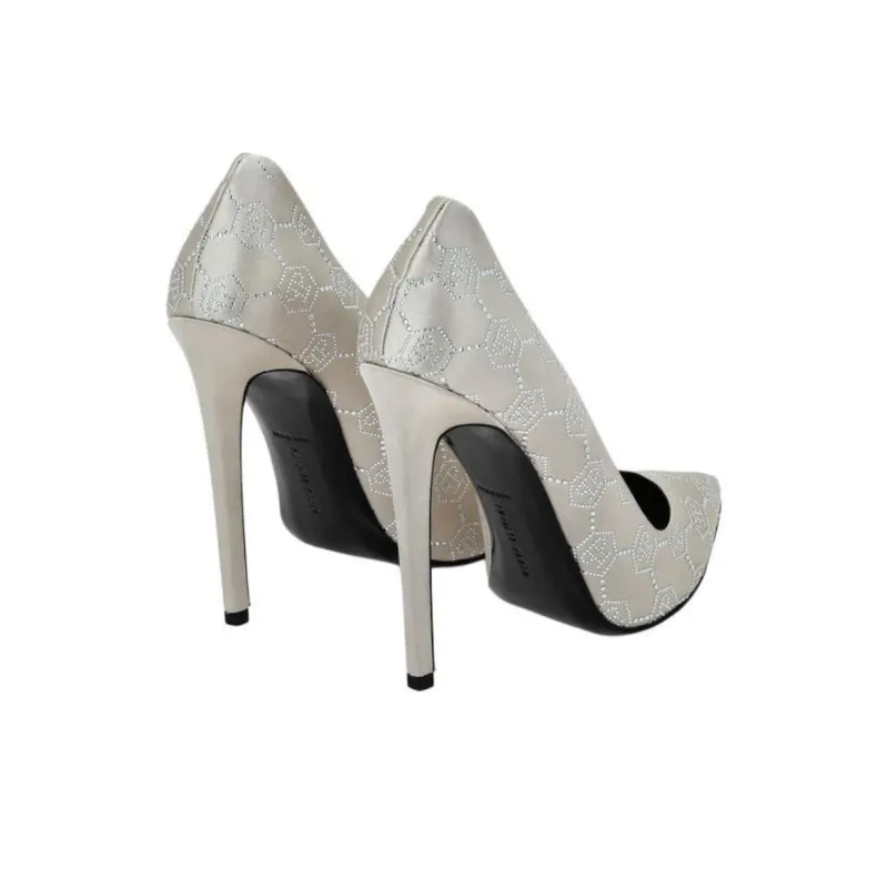 PHILIPP PLEIN Decollete Monogram Strass Slim Heel High Heels 12cm Women's Silver-4