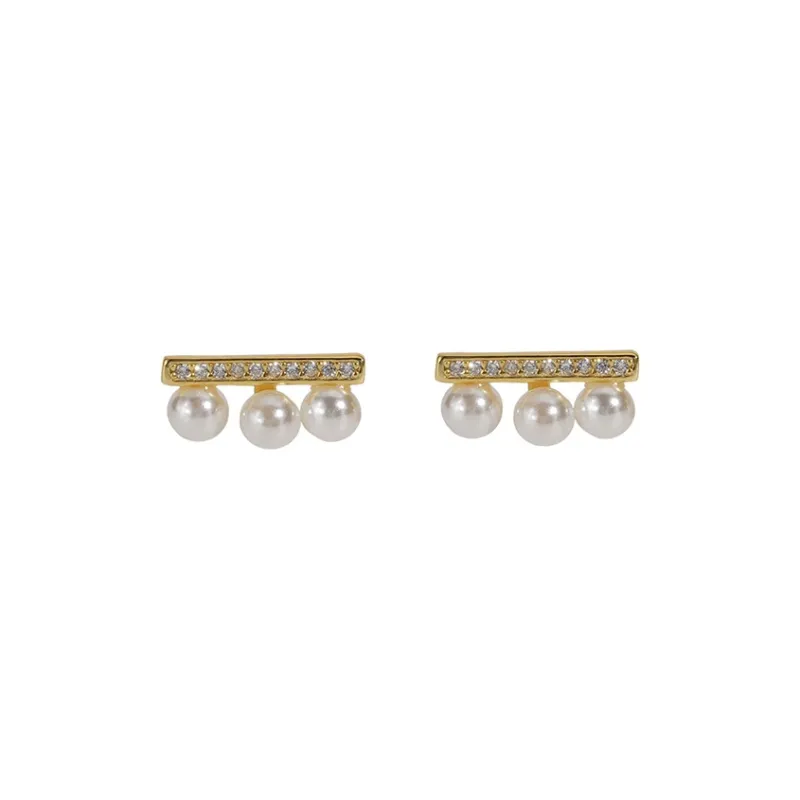 2323 S925 Silver Faux Pearl Stud Earrings Women's-6