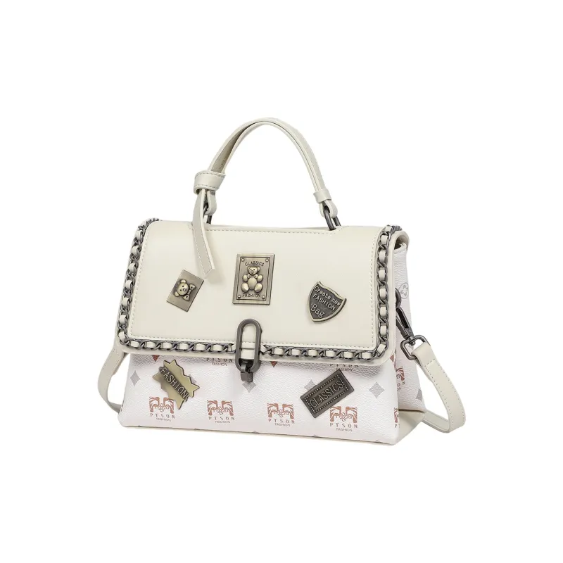 PT'SON PVC Small Square Bag, Handbag, Shoulder Bag, Crossbody Bag Regular Women's White/Coffee-3
