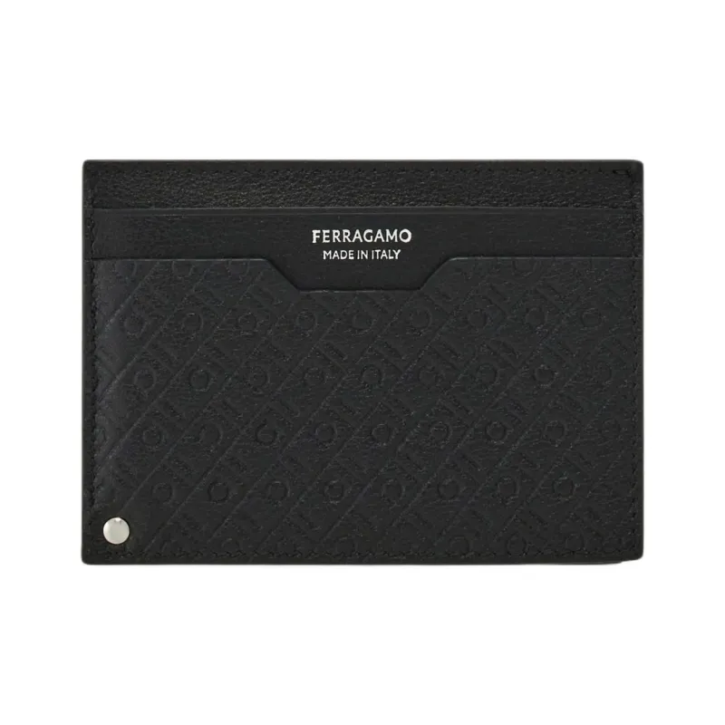 FERRAGAMO Cow Leather Card Holder Men's Black-0