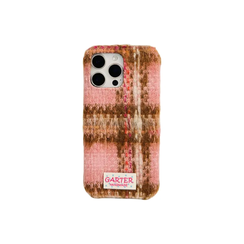Wei Xin Plush Material Flannelette Plaid Lanyard Phone Cases Compatible With IPhone 16/15 Pro Max/Apple 13/14 Pro/Max-3