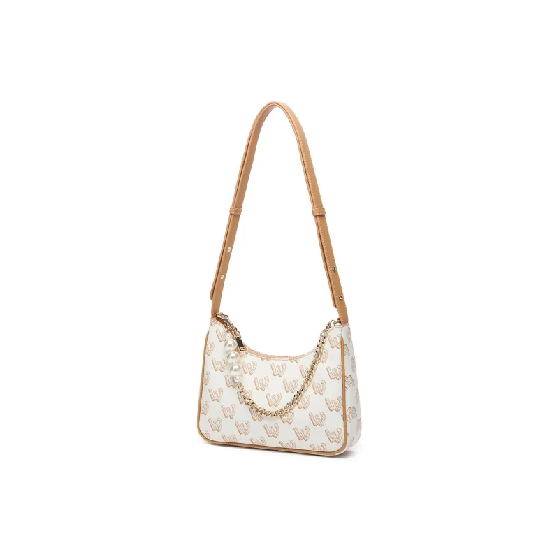 SEPTWOLVES Artificial Leather Crescent Bag Crossbody Bag Women's Ecru/Light Brown-1