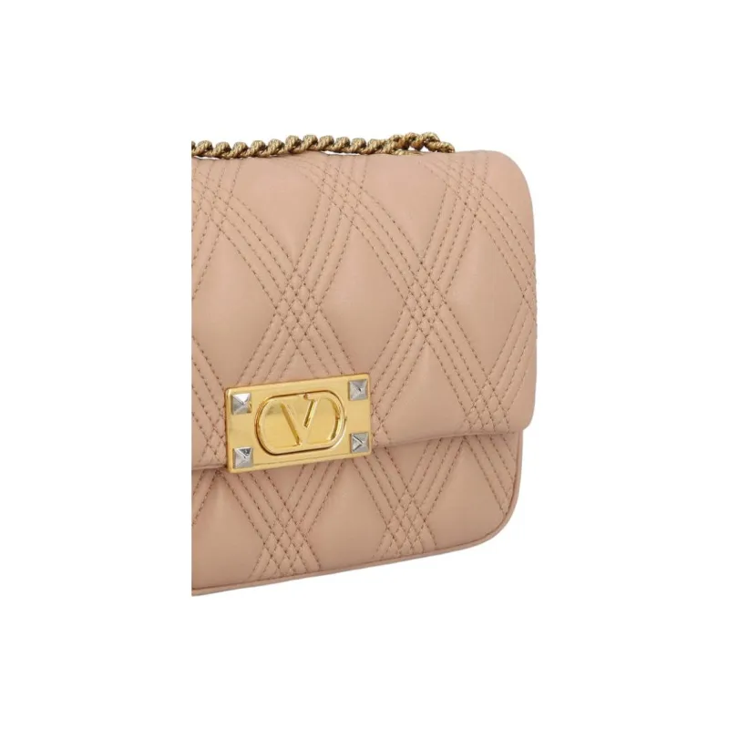 Valentino Rockstud Leather Shoulder Bag Medium Size Women's Light Brown-3