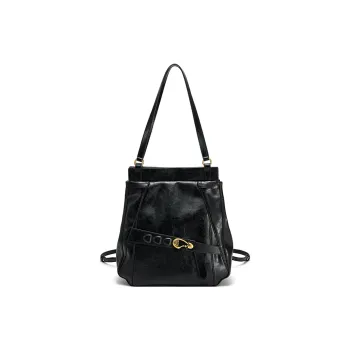 Simedin Cowhide Split Leather Backpack Shoulder Bag Large Size Women's Black