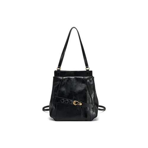 Simedin Cowhide Split Leather Backpack Shoulder Bag Large Size Women's Black