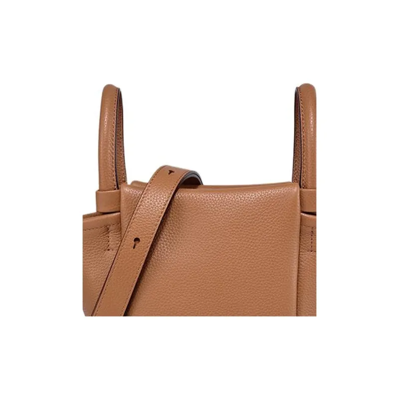 DISSONA Cow Leather Bucket Bag, Shoulder Bag, Crossbody Bag, Handbag Small Size Unisex Brown-2