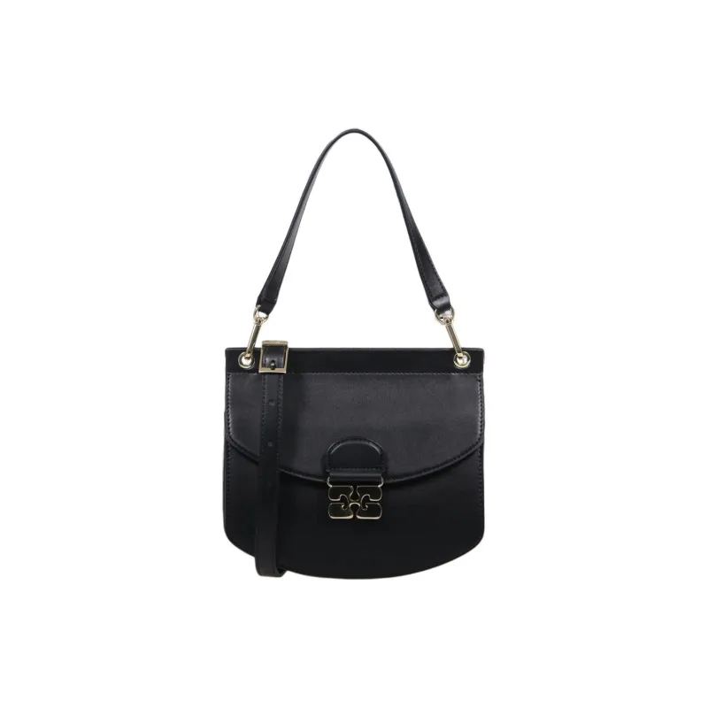 GANNI Leather Shoulder Bag Crossbody Bag Handbag Small Size Women's Black-0