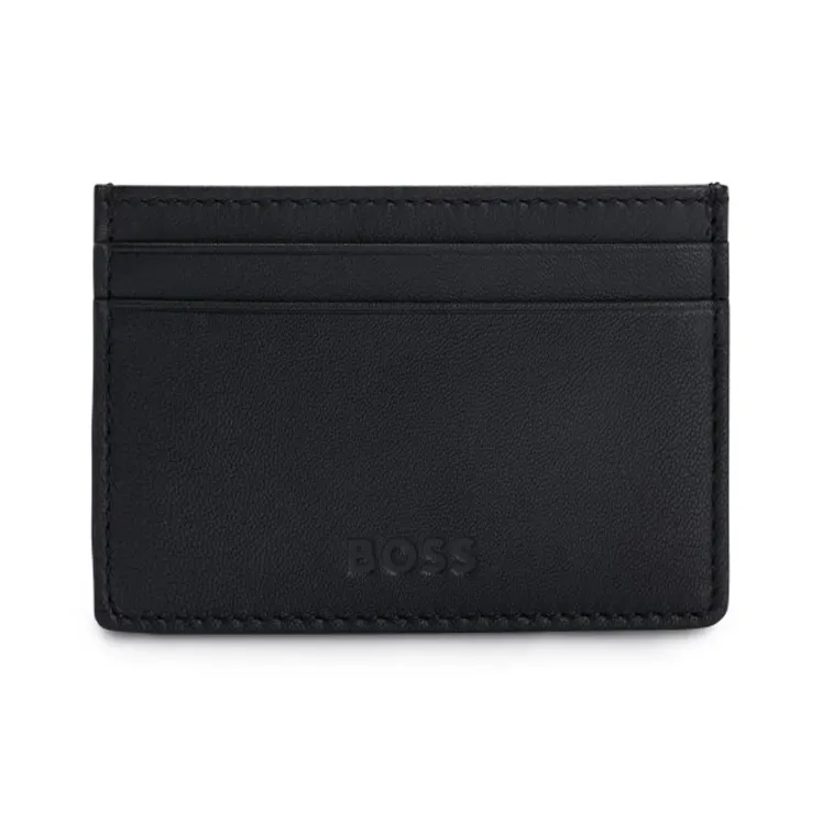 HUGO BOSS Matte Leather Card Holder Men's Black-0