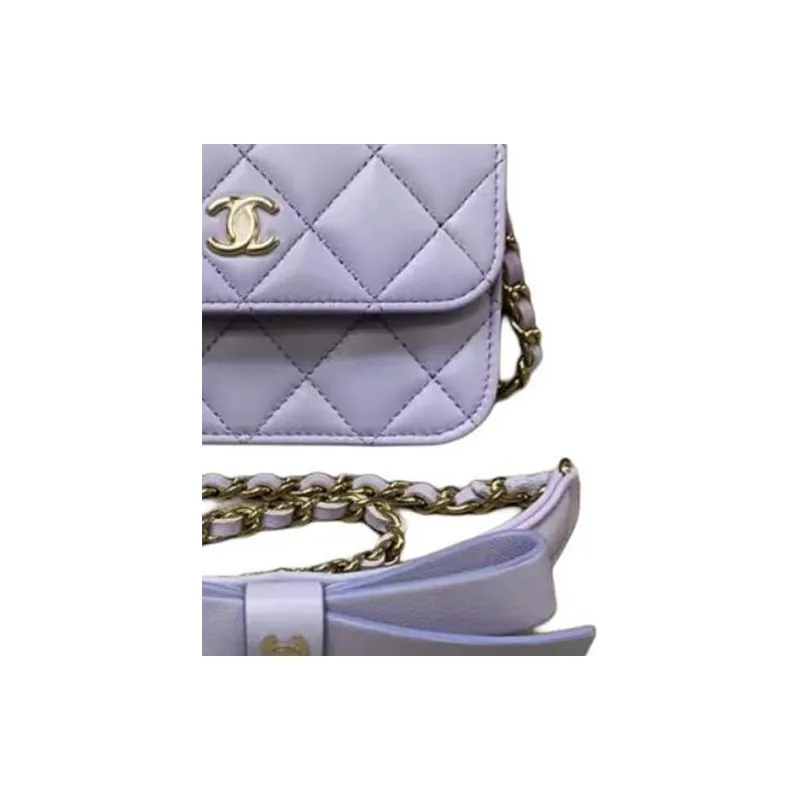 CHANEL 21K Winter Sheepskin Shoulder Bag, Crossbody Bag, Coin Purse Women's Purple-2