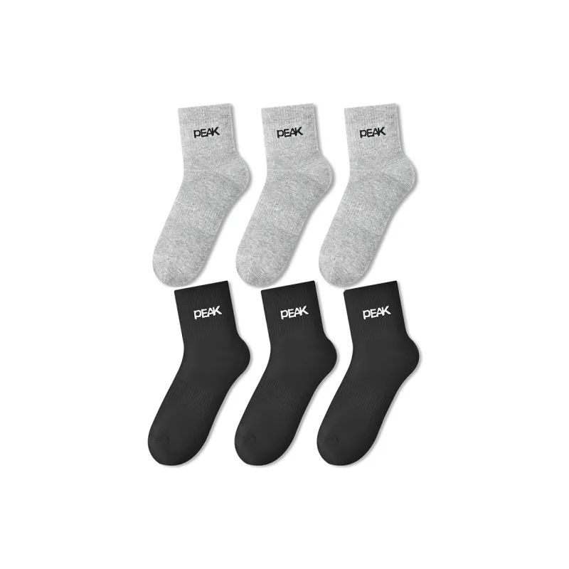 PEAK Mid-Calf Socks Unisex Combo Set Black White Gray-36