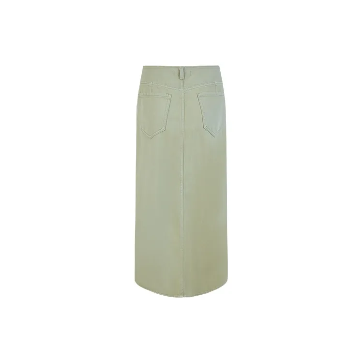 URBAN REVIVO Denim Long Skirt Women's Light Green-1