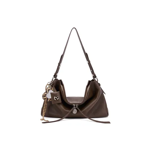 MCMIKO Cow Leather Patchwork With Artificial Leather Shoulder Bag Women
s Chestnut Brown