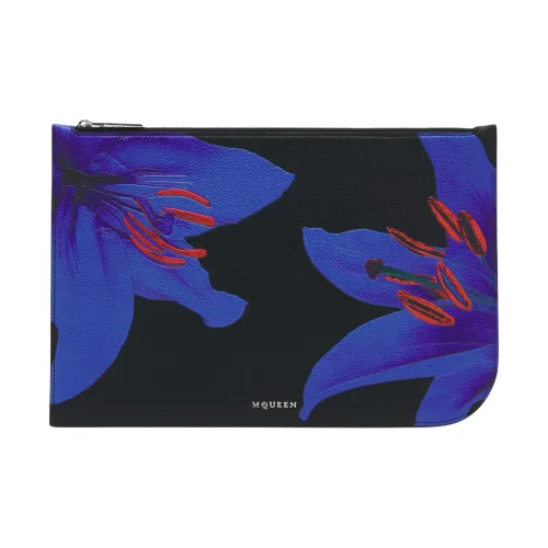 Alexander McQueen Sling Calfskin Clutch Large Size Men's Black & Blue