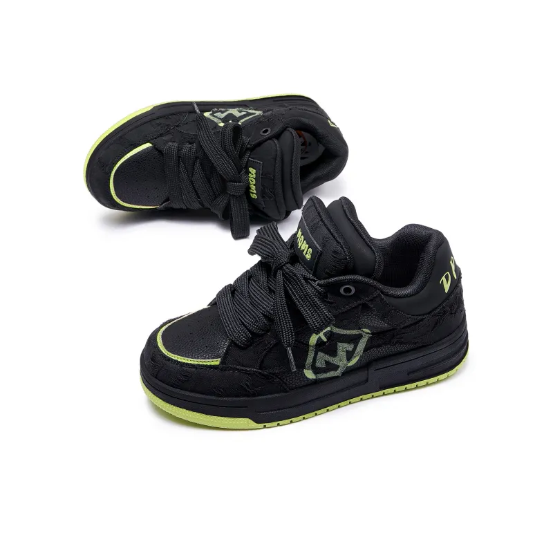 MQMS Anti Slip And Wear Resistant Height Increasing Low Top Skateboard Shoes Unisex Black Green-3
