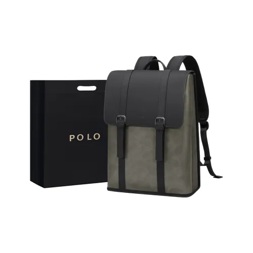 POLO Synthetic Leather Backpack Large Size Men's Gray Green & Black