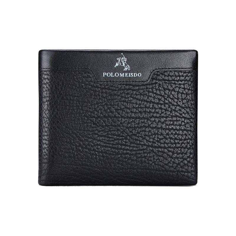 POLOMEISDO Cow Leather Men's Wallet Regular Men's Black Contact Customer Service For Writing A Greeting Card-0
