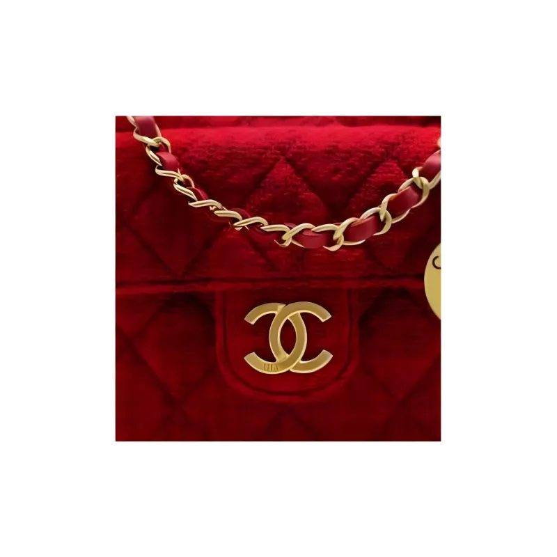CHANEL HOBO Wool & Metal Handbag, Shoulder Bag, Crossbody Bag Trumpets Women's Red-1