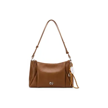 MCMIKO Cow Leather Shoulder Bag Small Size Women's Nut Brown