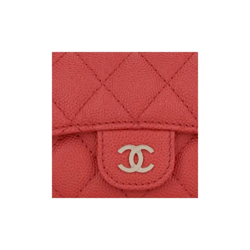 CHANEL Litchi Grain Cow Leather Card Holder Women's Red-3