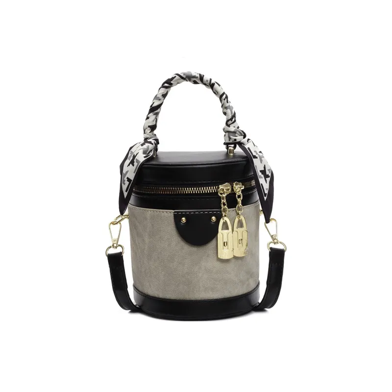 PINK·LAND PU Bucket Bag Crossbody Handbag Regular Women's Dark Tea/Ecru/Blue-8