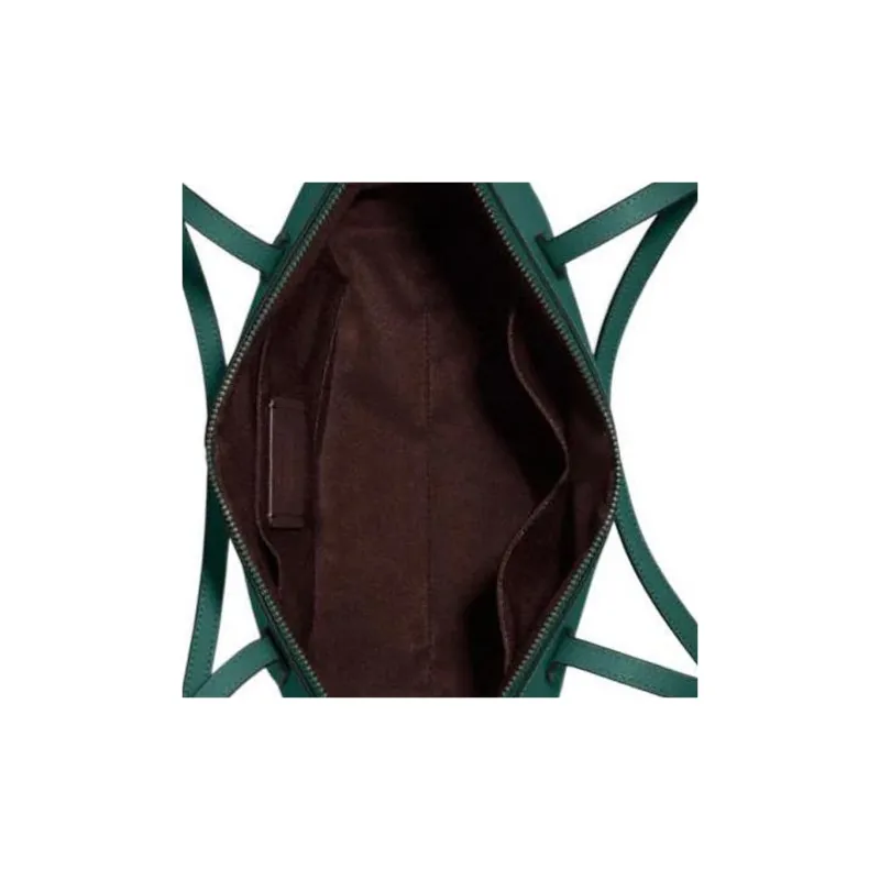 COACH Zip Top Tote Cross-Stitch Leather Handbag Shoulder Bag Large Size Women's Forest Green-4