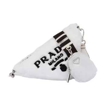 PRADA Triangle Soft Terry Fabric Crossbody Bag Shoulder Bag Mini Women's White