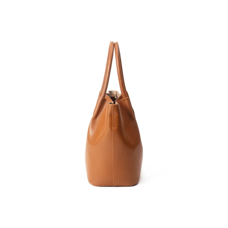 AQUASCUTUM Top Grain Cow Leather Tote Bag, Shoulder Bag, Handbag Women's Brown-2