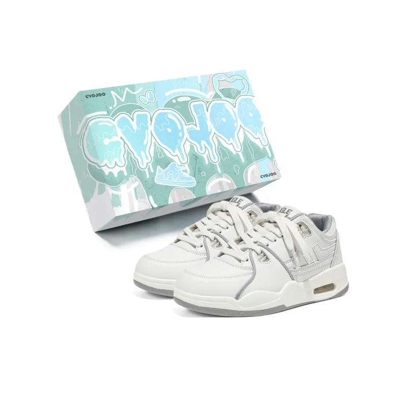 CVOJOO Puffy Shoes Wear-Resistant Mid-Top Skateboard Shoes Unisex White Black-16