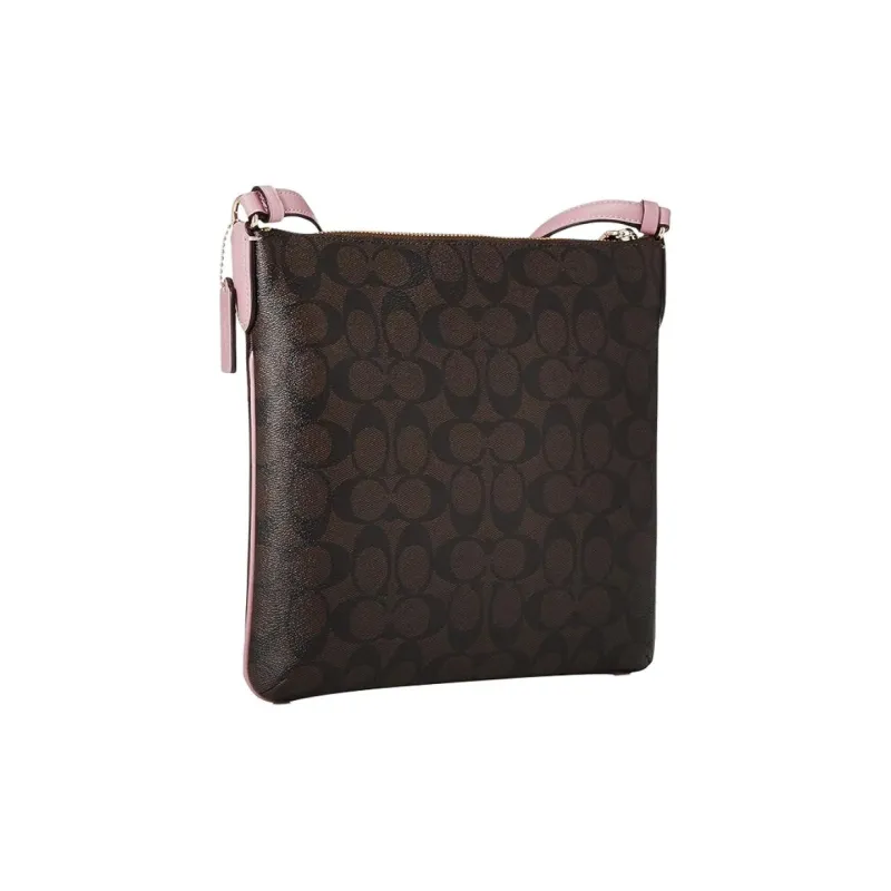 COACH Rowan Canvas With Leather Document Bag Crossbody Bag Shoulder Bag Medium Size Women's Brown/Shell Pink-3