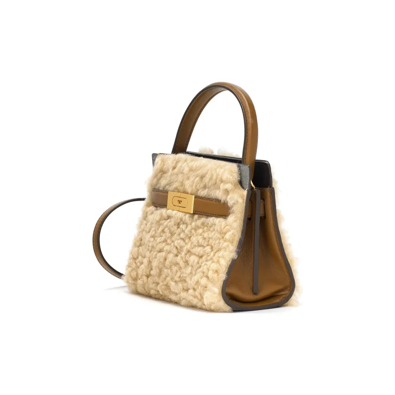 TORY BURCH Lee Radziwill Leather Shoulder Bag Crossbody Bag Handbag Small Size Women's Beige-1