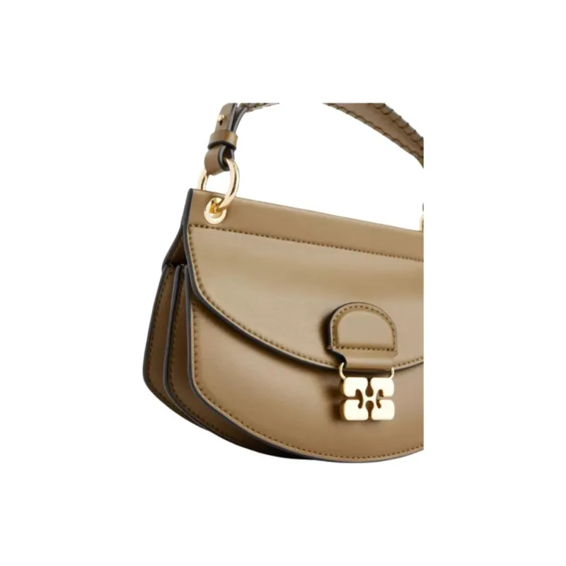 GANNI Recycled Leather Shoulder Bag, Crossbody Bag, Handbag Mini Women's Brown-4