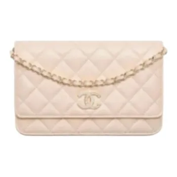 CHANEL Lambskin Wallet Women's Light Beige