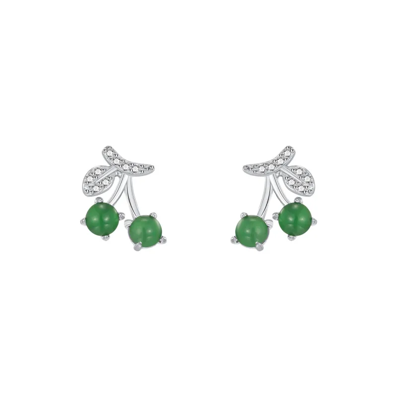 QIXIANG Ice Glutinous Jadeite Stud Earrings Women's-0