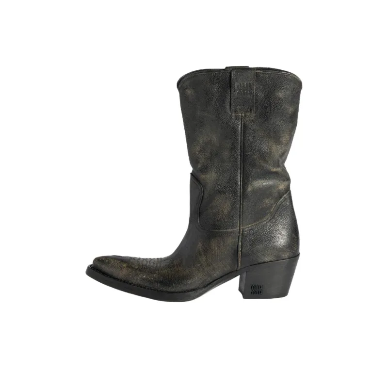 MIU MIU Texan Ankle Boots 4.5cm Women's Brown-0