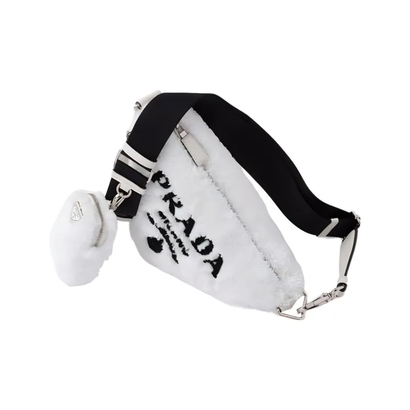 PRADA Triangle Soft Terry Fabric Crossbody Bag, Shoulder Bag Mini Women's White-1