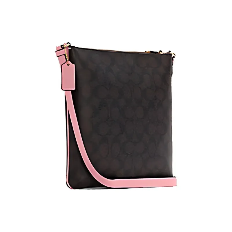 COACH Rowan Canvas With Leather Document Bag Crossbody Bag Shoulder Bag Medium Size Women's Brown/Shell Pink-2