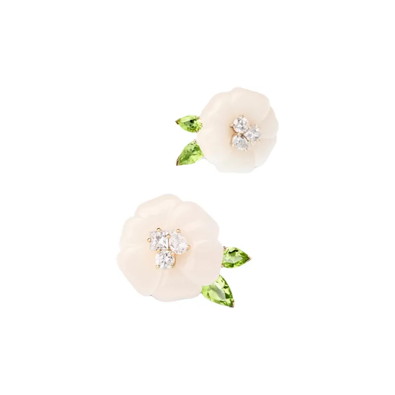 GIORGIO ARMANI Blanche 18k Gold Earrings With White Agate Diamonds And Peridot-1
