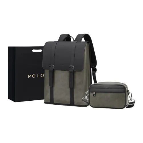 POLO Synthetic Leather Backpack Medium Size Men's Gray Green