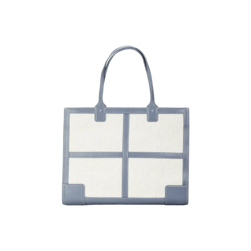 TORY BURCH Ella Leather Trim Tote Bag Shopping Bag Shoulder Bag Handbag Regular Women's Blue & White-2