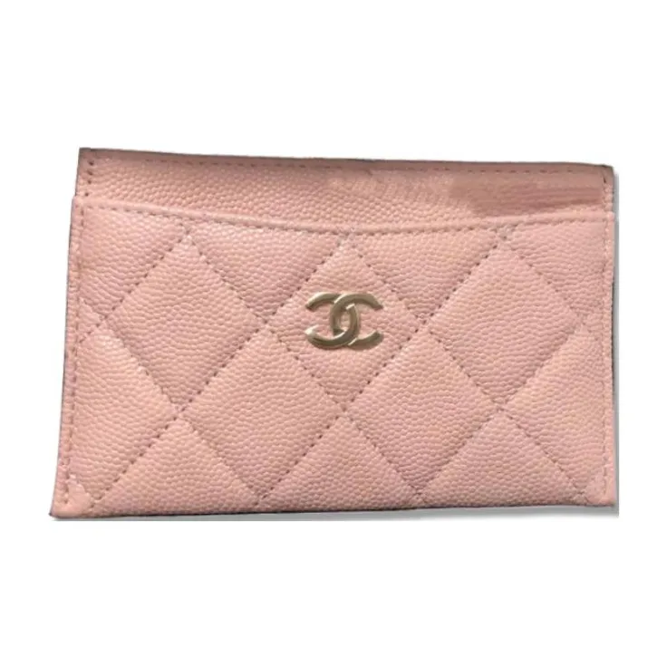 CHANEL Cow Leather Coin Purses Card Holders Women's Pink-0