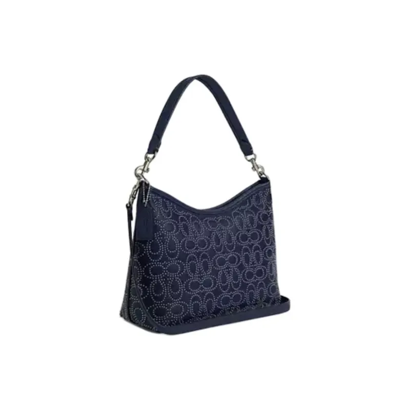 COACH LAUREL Leather Handbag, Shoulder Bag Women's Black Vintage Nickel & Marine Blue-1