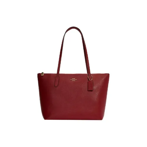 COACH Zip Top Tote Leather Tote Bag, Shopping Bag, Handbag, Shoulder Bag Large Size Women's Red