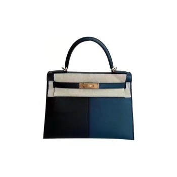 HERMES Kelly Epsom Leather Kelly Bag Handbags Women's Indigo/Black/Frida Blue