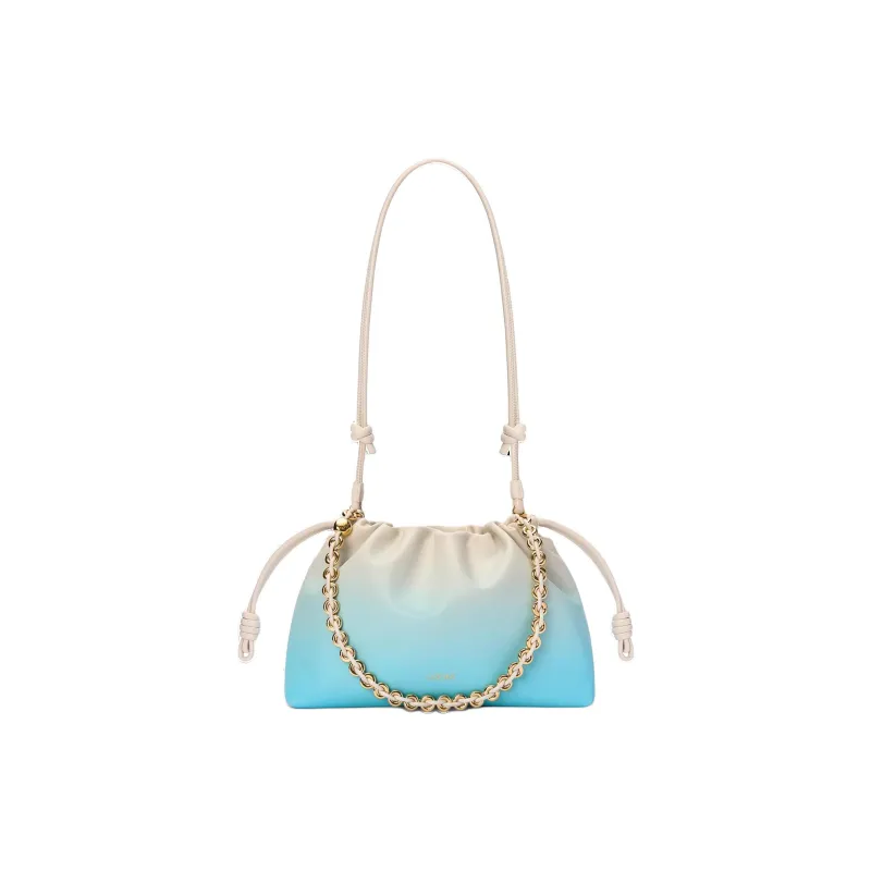 LOEWE Flamenco Sheepskin Clutch Bag Over The Shoulder Medium Size Women's Light Blue & White-5