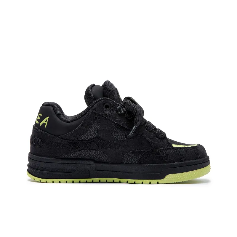 MQMS Anti Slip And Wear Resistant Height Increasing Low Top Skateboard Shoes Unisex Black Green-1