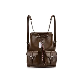 MCMIKO Cow Leather Patchwork With Artificial Leather Commute American Backpack Regular Women's Effortless Brown