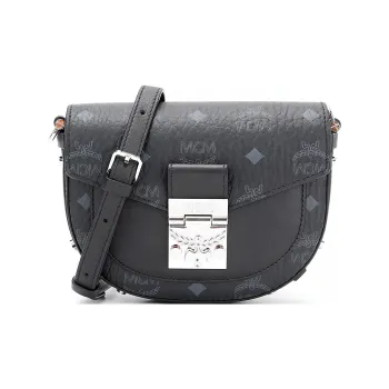 MCM Patricia Visetos Artificial Leather Crossbody Bag, Shoulder Bag Small Size Women's Black