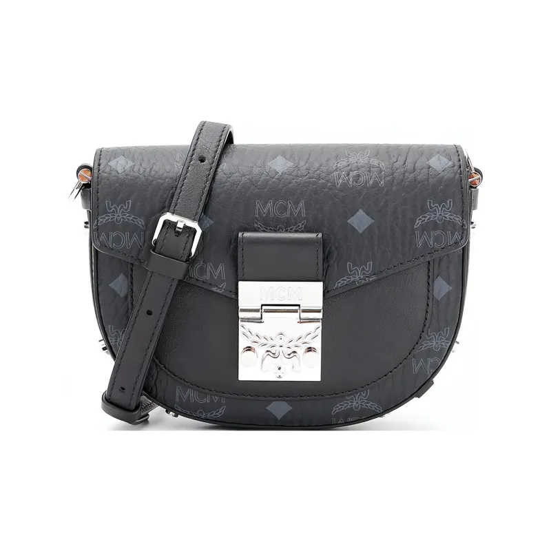 MCM Patricia Visetos Artificial Leather Crossbody Bag, Shoulder Bag Small Size Women's Black-0