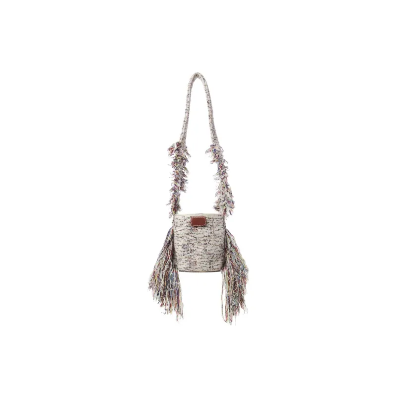Chloe Knitted Fabric Cashmere Pima Cotton Lambskin Detail Shoulder Bag Crossbody Bag Handbag Mini Women's White/Brown-1